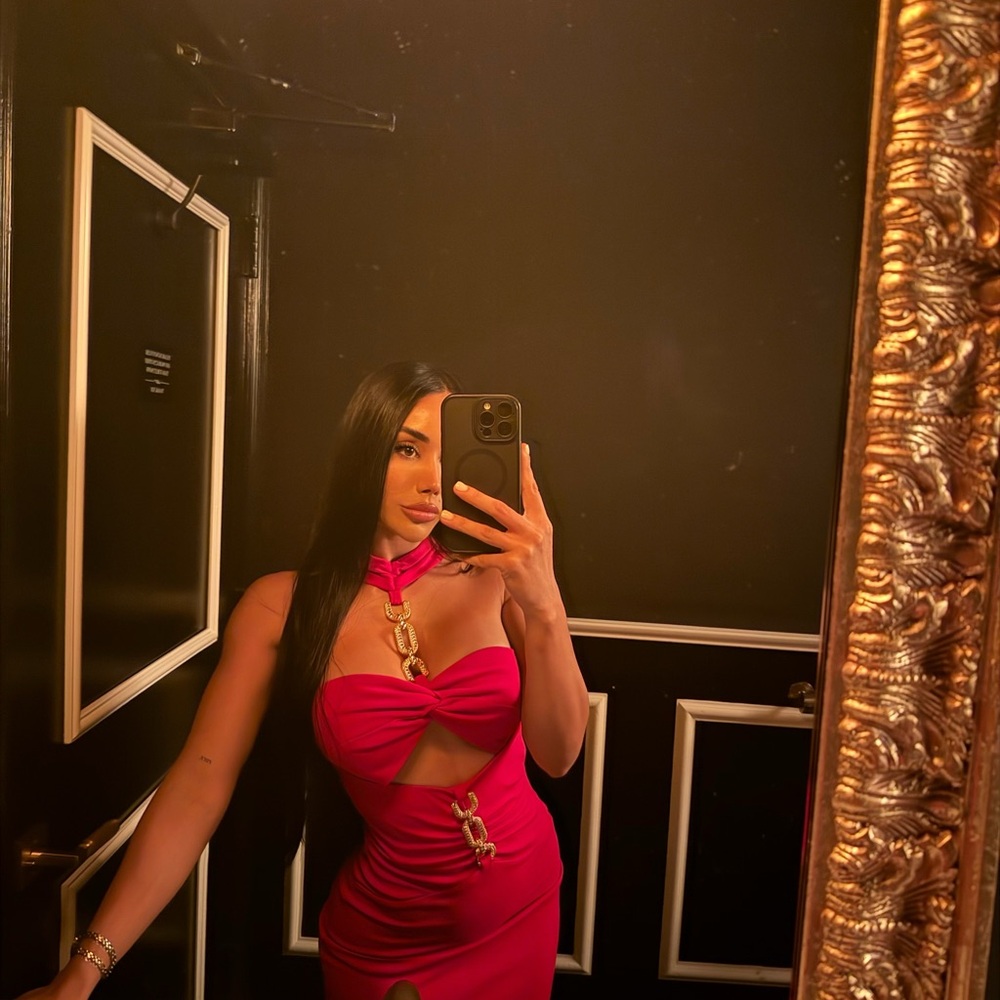 Chic Red Halter Dress with Gold Accents